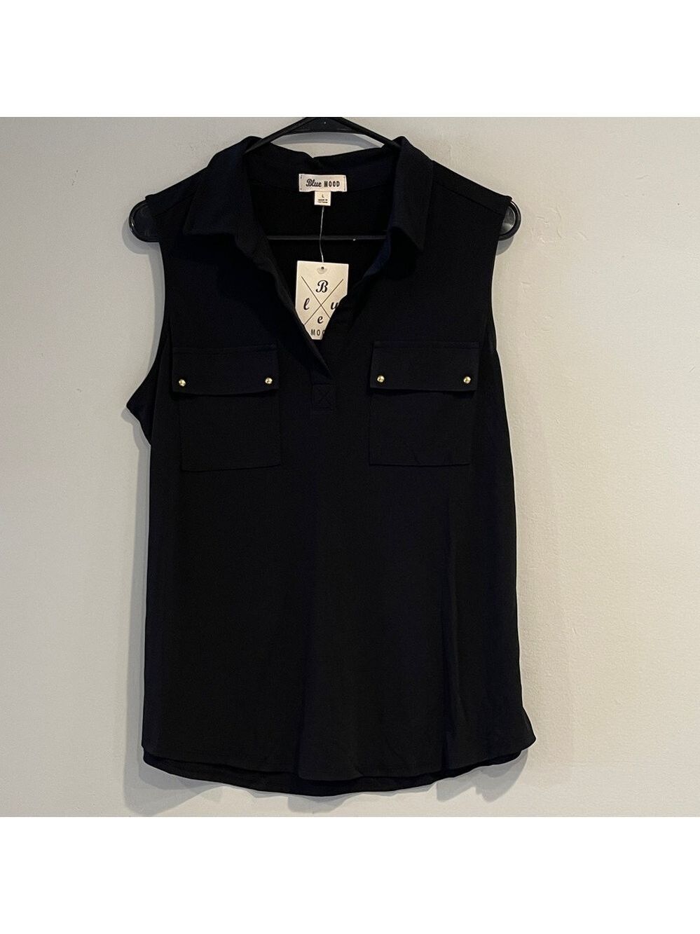 NWT Blue Mood Women's Black Sleeveless Blouse Size Large